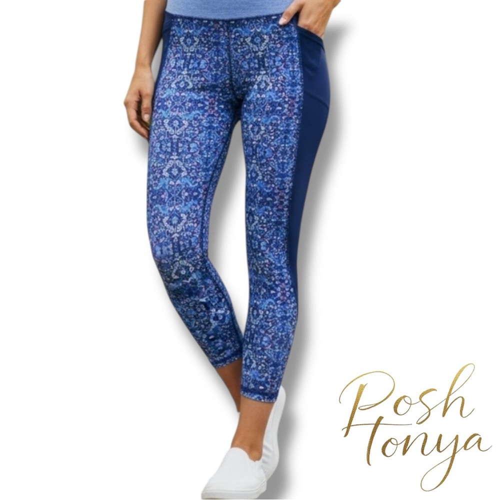 Athleta Chaturanga Full Length High Rise Leggings Blue Mosaic Size L Gymcore